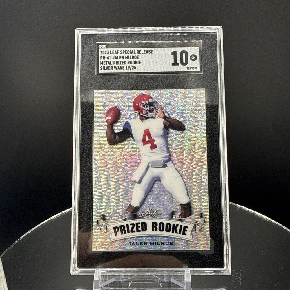 2025 Leaf Metal Football JALEN MILROE Silver Wave Rookie /25 SGC 10